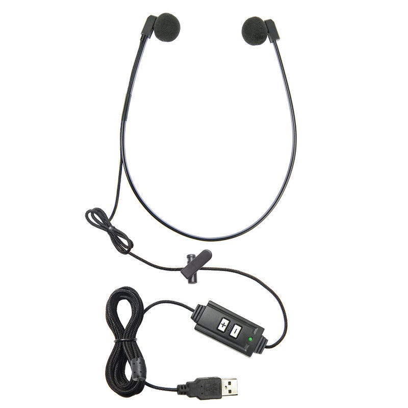 ECS WordHear-O USB transcription headset, built in premium sound card, volume control, under chin, 7' cord with clothing clip, 3 extra pair of ear sponges, proprietary design for computer transcribing - Image 1